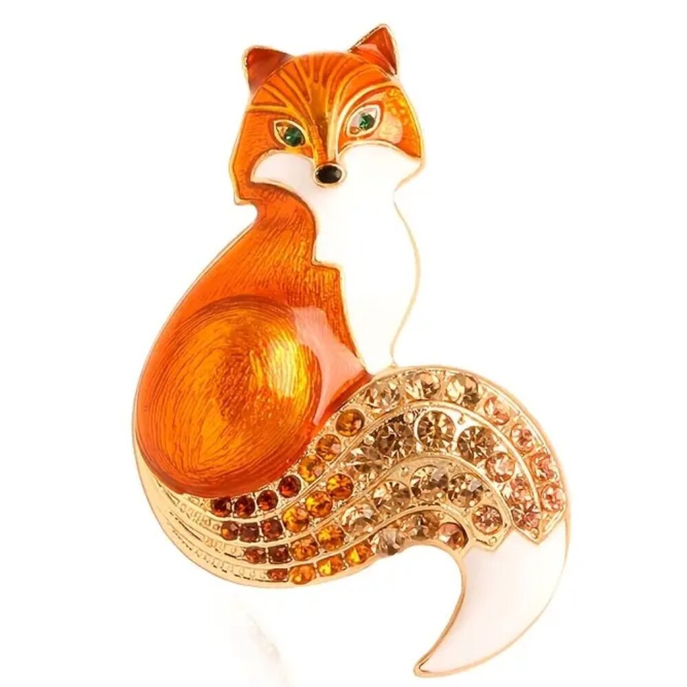 🌺 🌺 🌺Elegant Fox Brooch - Orange and Gold
